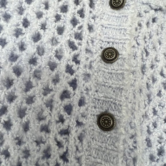 Free People Snowdrift Blue Open Weave Crochet Frill Cuff Collar Sweater - Picture 7 of 8